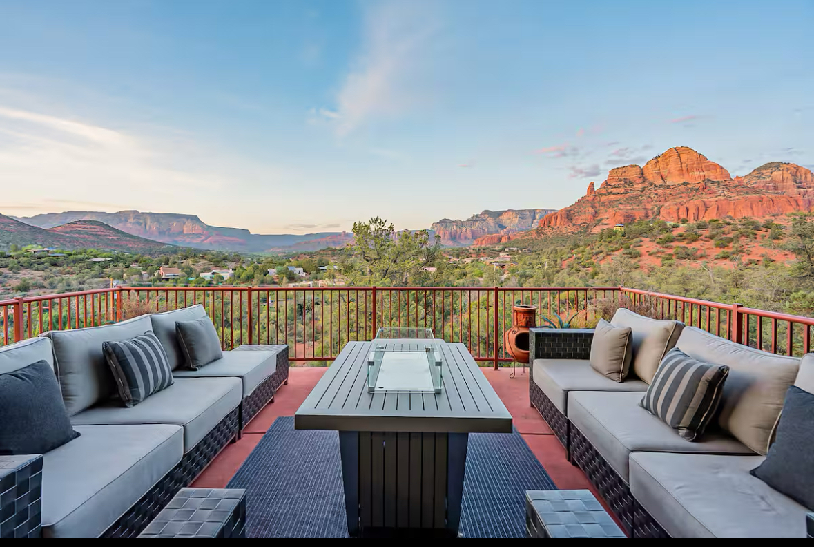 Luxury deck with panoramic Cathedral Rock views