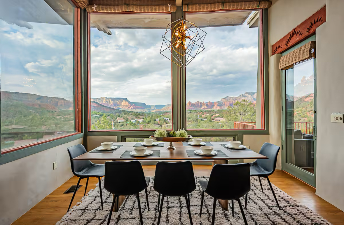 Elegant dining room overlooking red rocks