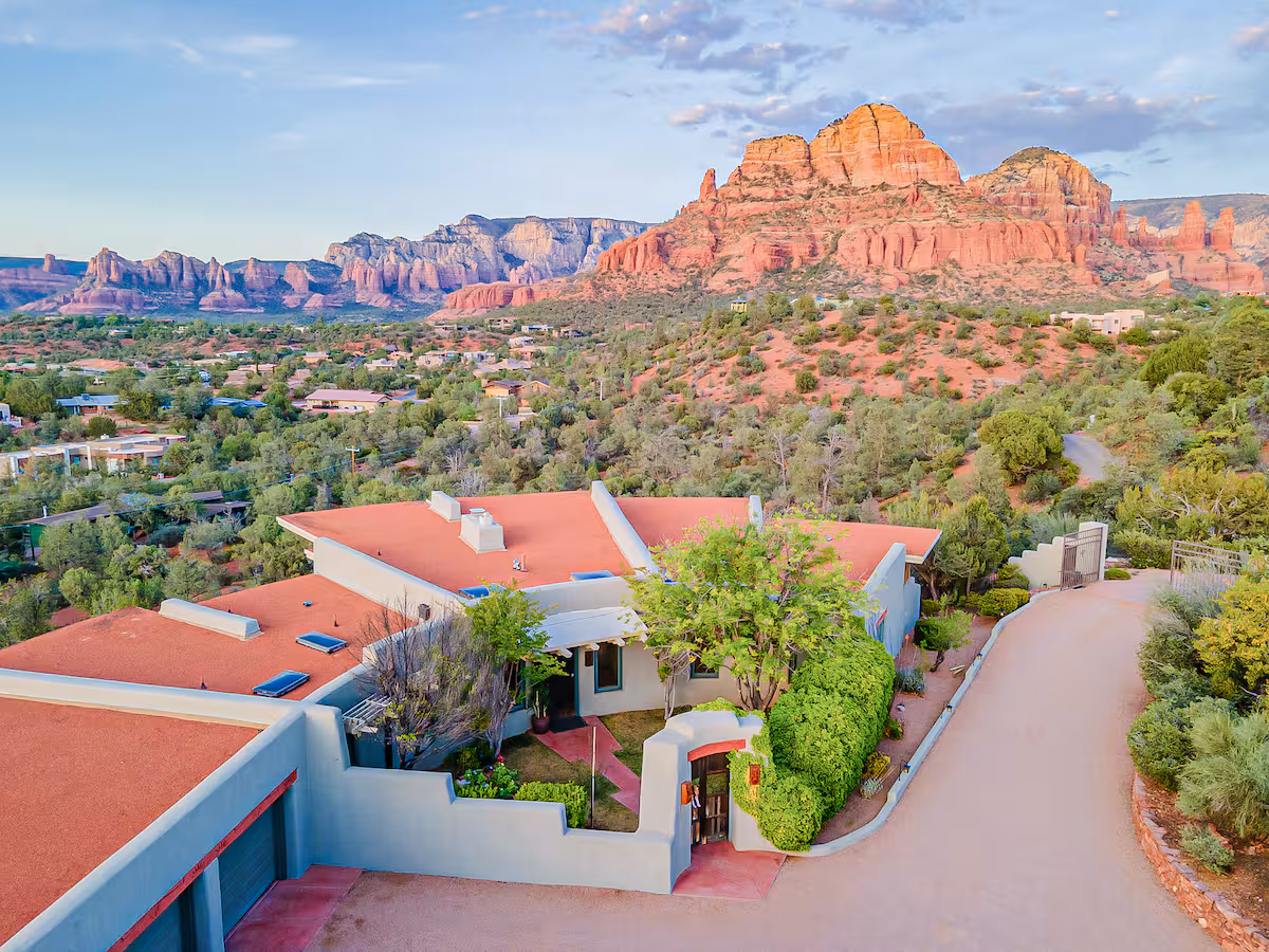 Beautiful Sedona retreat house exterior with red rock views